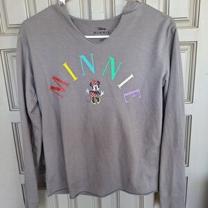 Disney Hoodie Gray MINNIE SzXS Juniors Long Sleeves Plain Back